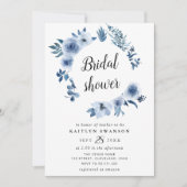 Invitation Douche nuptiale florale bleu aquarelle (Devant)