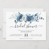 Invitation douche nuptiale florale bleu marine peinte (Devant)
