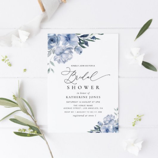Invitation douche nuptiale florale bleu poussiéreux