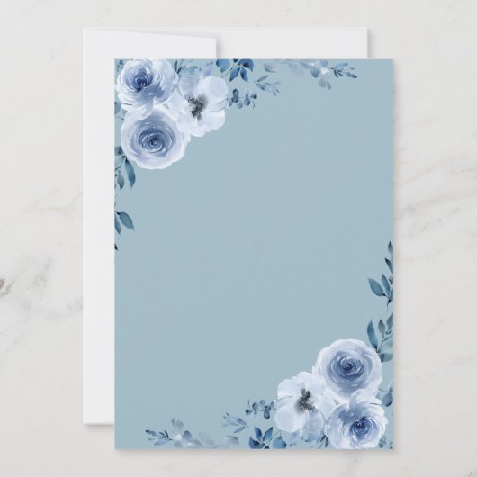 Invitation douche nuptiale florale bleu poussiéreux (Dos)
