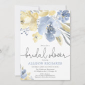Invitation Douche nuptiale florale bleue et jaune (Devant)