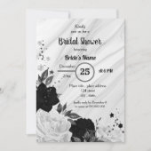 Invitation Douche nuptiale florale noire et blanche (Devant)
