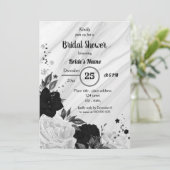 Invitation Douche nuptiale florale noire et blanche (Debout devant)