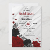Invitation Douche nuptiale florale noire et rouge (Devant)