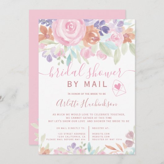 Invitation Douche nuptiale florale pastel par la poste (Devant / Derrière)