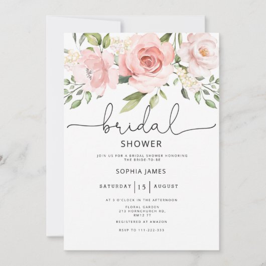 Invitation Douche nuptiale florale rose (Devant)