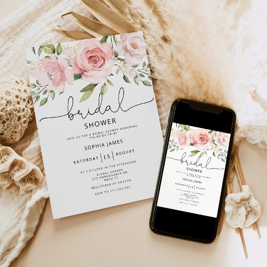 Invitation Douche nuptiale florale rose