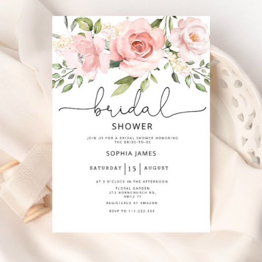 Invitation Douche nuptiale florale rose