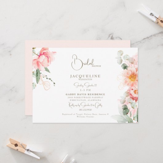 Invitation Douche nuptiale floue élégante (Devant/Arrière en situation)