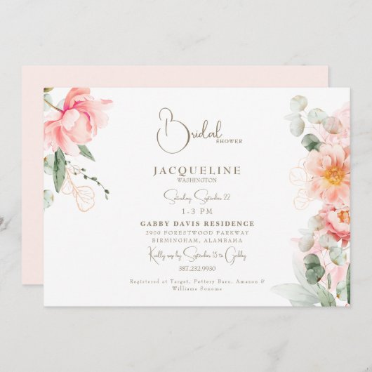 Invitation Douche nuptiale floue élégante (Devant / Derrière)