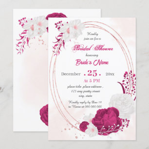 Invitation douche nuptiale fuchsia & blanche à fleurs géométr