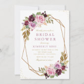 Invitation douche nuptiale géométrique à fleurs violettes (Devant)
