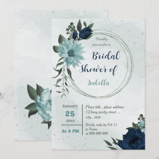 Invitation Douche nuptiale géométrique bleu et bleu foncé (Devant / Derrière)
