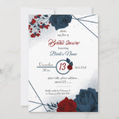 Invitation douche nuptiale géométrique marine & bordeaux (Devant)