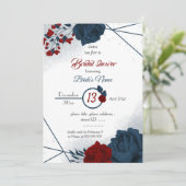 Invitation douche nuptiale géométrique marine & bordeaux (Debout devant)