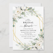 Invitation Douche nuptiale géométrique or et blanc floral (Devant)