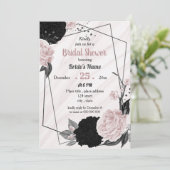 Invitation Douche nuptiale géométrique rose et noir (Debout devant)