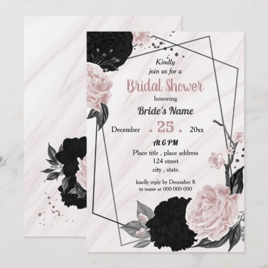 Invitation Douche nuptiale géométrique rose et noir (Devant / Derrière)
