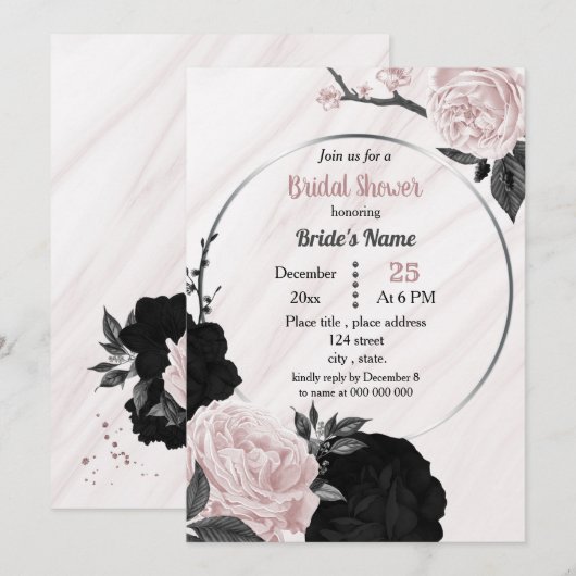 Invitation Douche nuptiale géométrique rose et noir (Devant / Derrière)