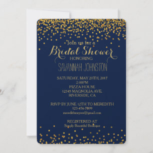 Invitation Douche nuptiale Gold et Blue Glam Confetti Dots