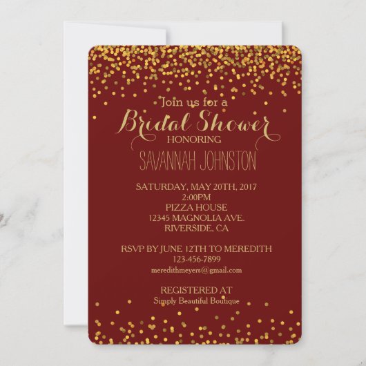 Invitation Douche nuptiale Gold et Red Glam Confetti Dots (Devant)