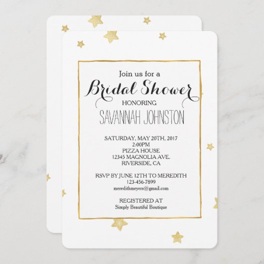 Invitation Douche nuptiale Gold Stars (Devant / Derrière)