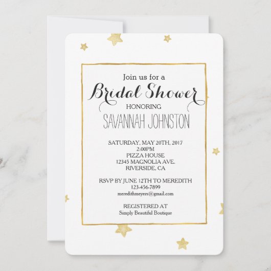 Invitation Douche nuptiale Gold Stars (Devant)