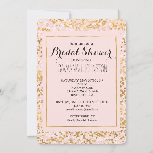 Invitation Douche nuptiale Gold White Pink Confetti (Devant)