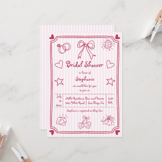 Invitation Douche nuptiale griffée à la main (Devant/Arrière en situation)