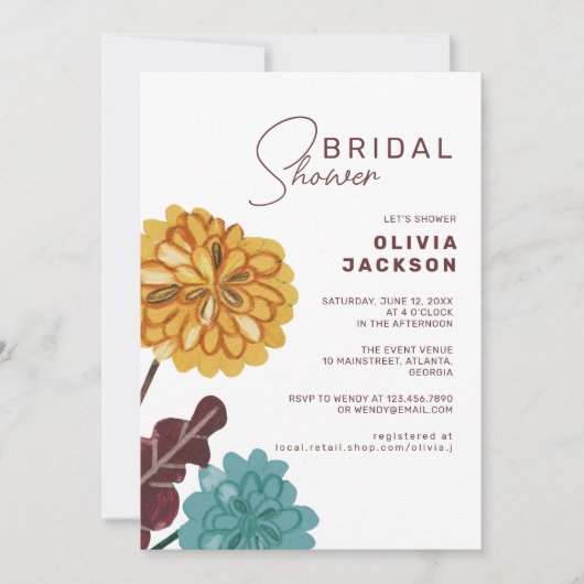 Invitation Douche nuptiale jaune fleur peinte à la main (Devant)