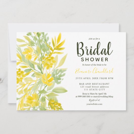 Invitation Douche nuptiale jaune-vert chic (Devant)