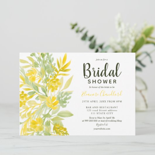 Invitation Douche nuptiale jaune-vert chic (Debout devant)