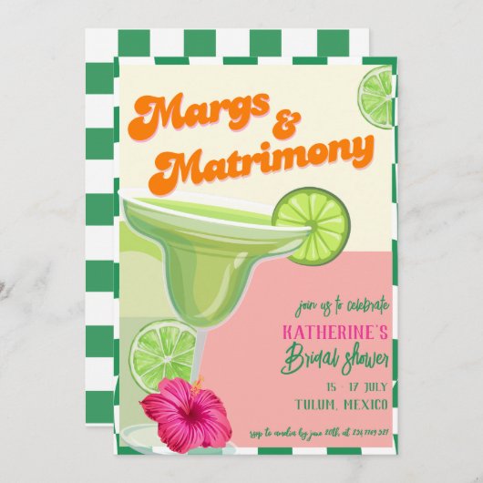 Invitation Douche nuptiale Margs & Mariage Lime (Devant / Derrière)