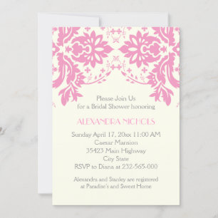 Invitation Douche nuptiale mariage Damask rose, gris, ivoire
