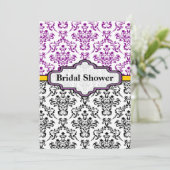 Invitation Douche nuptiale mariage damassé jaune violet noir (Debout devant)