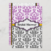 Invitation Douche nuptiale mariage damassé jaune violet noir (Devant / Derrière)
