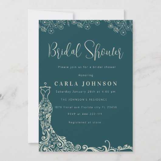 Invitation Douche nuptiale mariage fleurie (Devant)