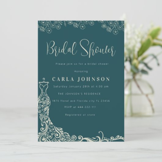 Invitation Douche nuptiale mariage fleurie (Debout devant)