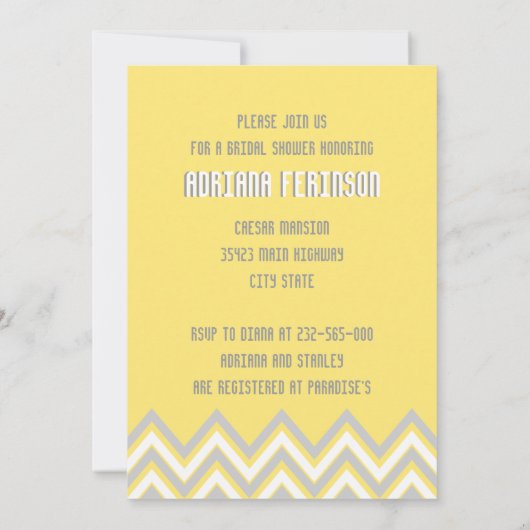 Invitation Douche nuptiale mariage moderne gris chevron, jaun (Dos)