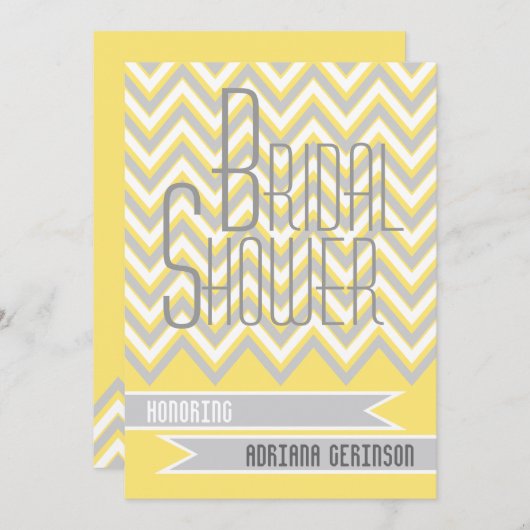 Invitation Douche nuptiale mariage moderne gris chevron, jaun (Devant / Derrière)