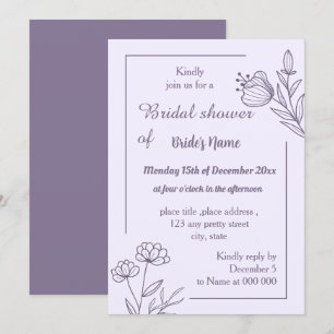 Invitation Douche nuptiale mauve simple