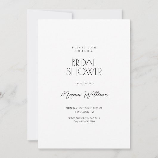 Invitation Douche nuptiale minimaliste blanche simple (Devant)