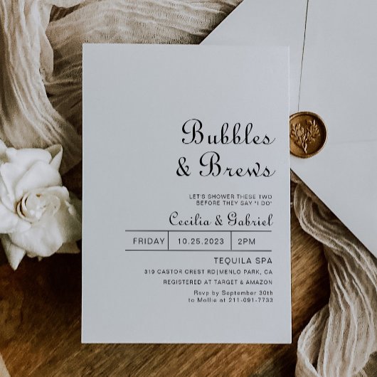 Invitation Douche nuptiale minimaliste bulles & brasseries