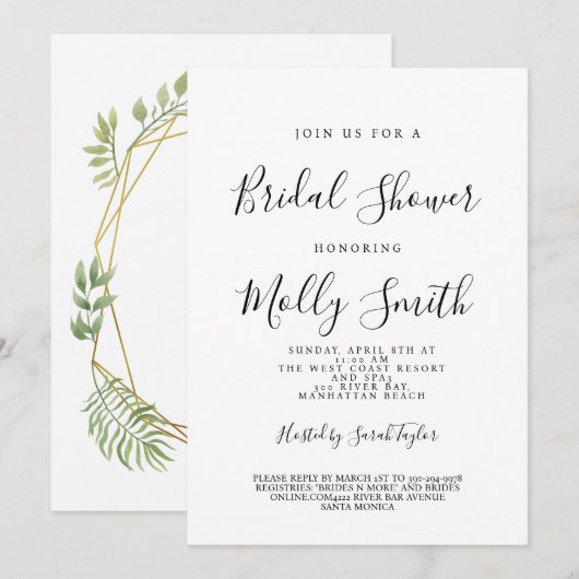 Invitation Douche nuptiale moderne (Devant / Derrière)