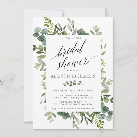 Invitation Douche nuptiale moderne à eucalyptus vert (Devant)