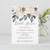 Invitation Douche nuptiale moderne aquarelle blanche fleurs (Debout devant)