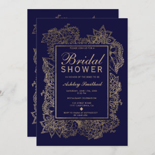 Invitation Douche nuptiale moderne bleu marine émeraude flora