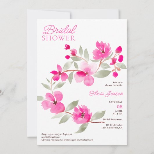 Invitation Douche nuptiale moderne rose sakura (Devant)
