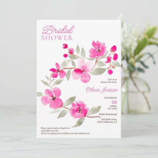 Invitation Douche nuptiale moderne rose sakura (Debout devant)