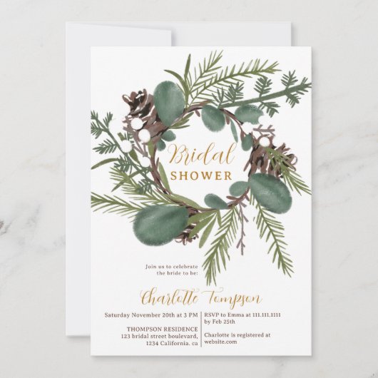 Invitation Douche nuptiale moderne vert courge vert hiver (Devant)